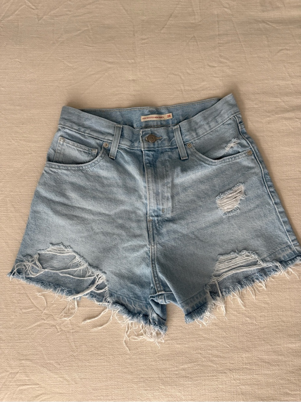 Levi's Light Blue High-Waist Distressed Denim Shorts